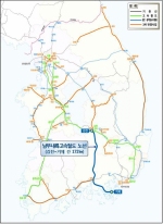 제3차 국가철도망 구축계획(안)과 남부내륙고속철도 노선도.